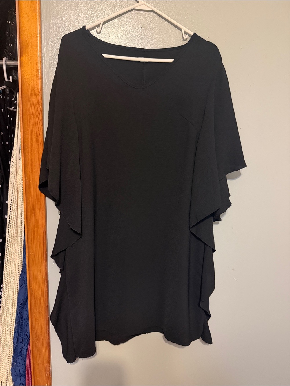Women's Black V-Neck Flutter Sleeve Top